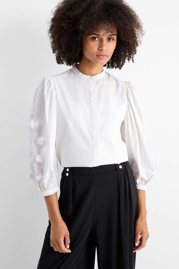 Donna - Blusa di popeline - bianco neve