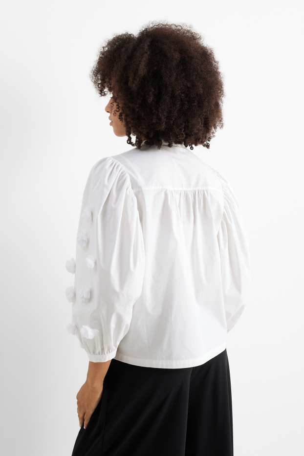 Donna - Blusa di popeline - bianco neve
