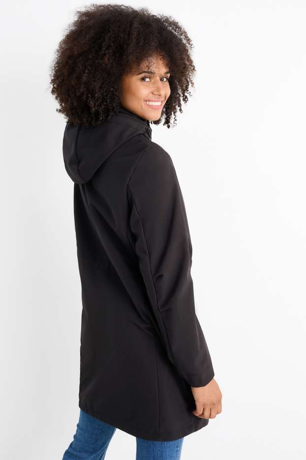 Damen - Softshellmantel mit Kapuze - wasserabweisend - 4 Way Stretch - schwarz