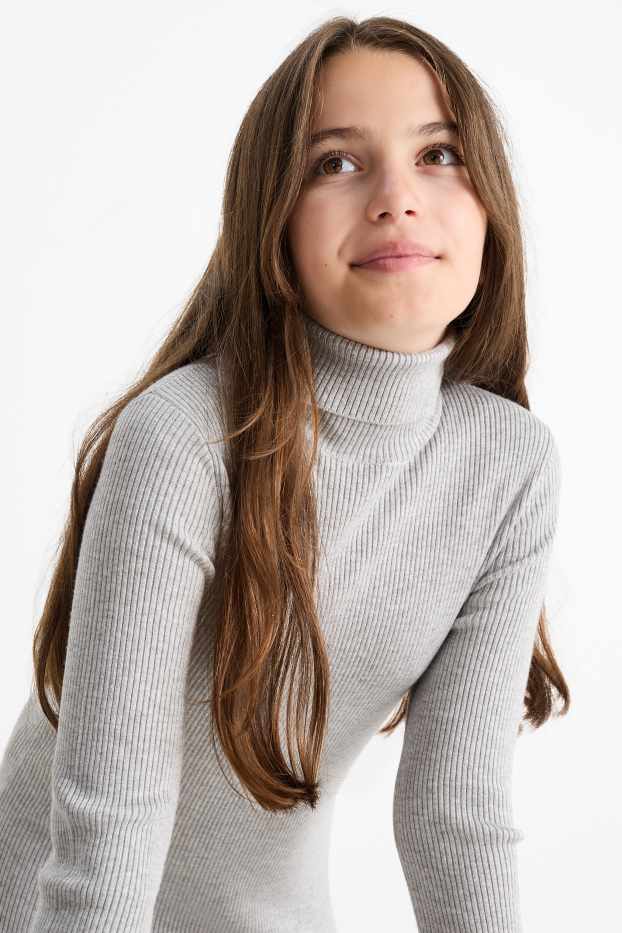 Enfants filles - Robe de maille à col roulé - gris clair
