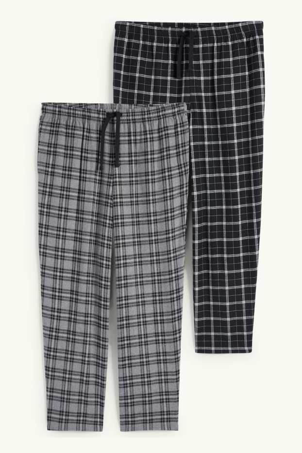 Uomo - Confezione da 2 - pantaloni pigiama di flanella - a quadretti - nero