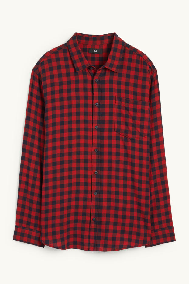 Hommes - Chemise - regular fit - col kent - à carreaux - rouge