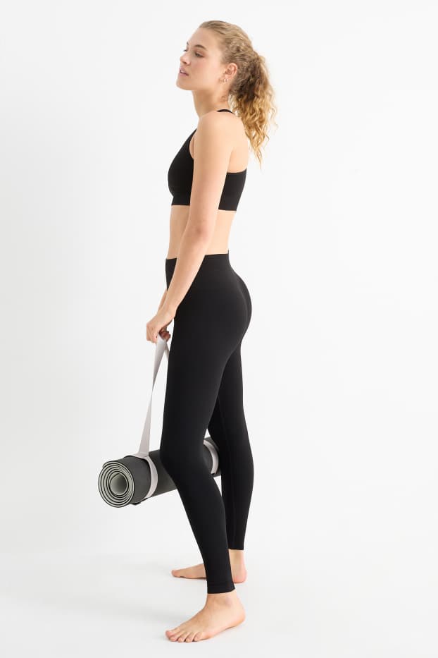 Donna - Leggings tecnici - senza cuciture - tramati - protezione UV - nero