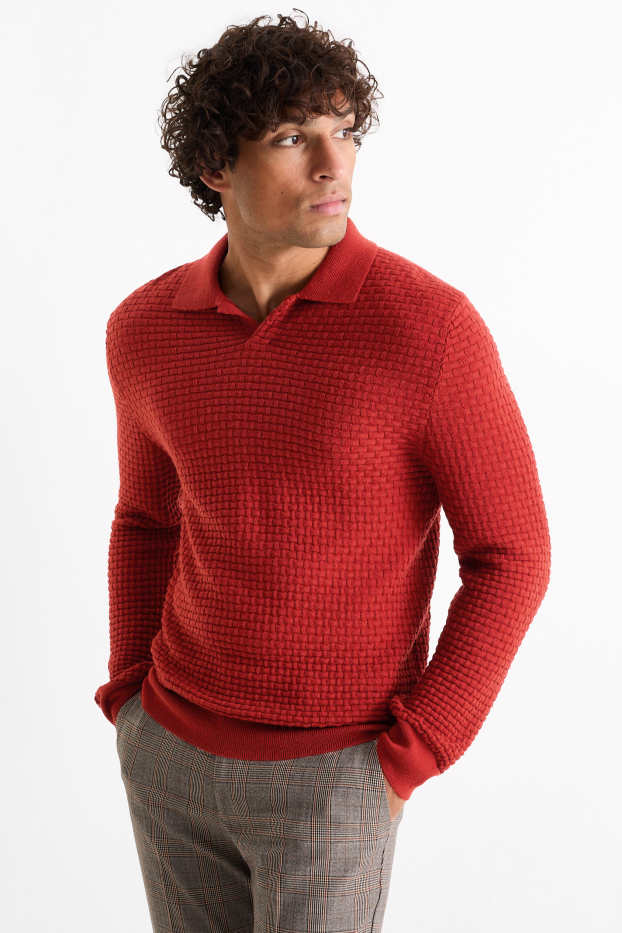 Hommes - Pull - texturé - rouge foncé