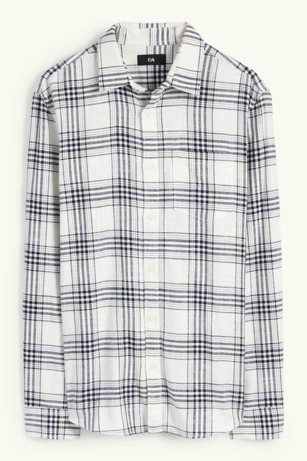 Hommes - Chemise - regular fit - col kent - à carreaux - blanc crème