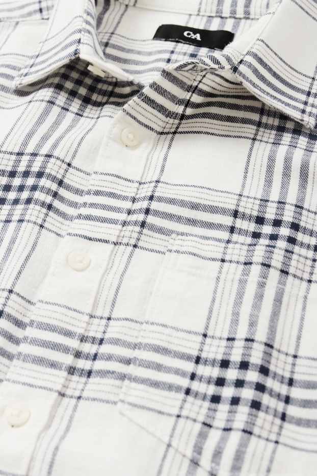 Hommes - Chemise - regular fit - col kent - à carreaux - blanc crème