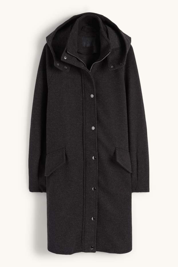 Dames - Mantel met capuchon - donkergrijs