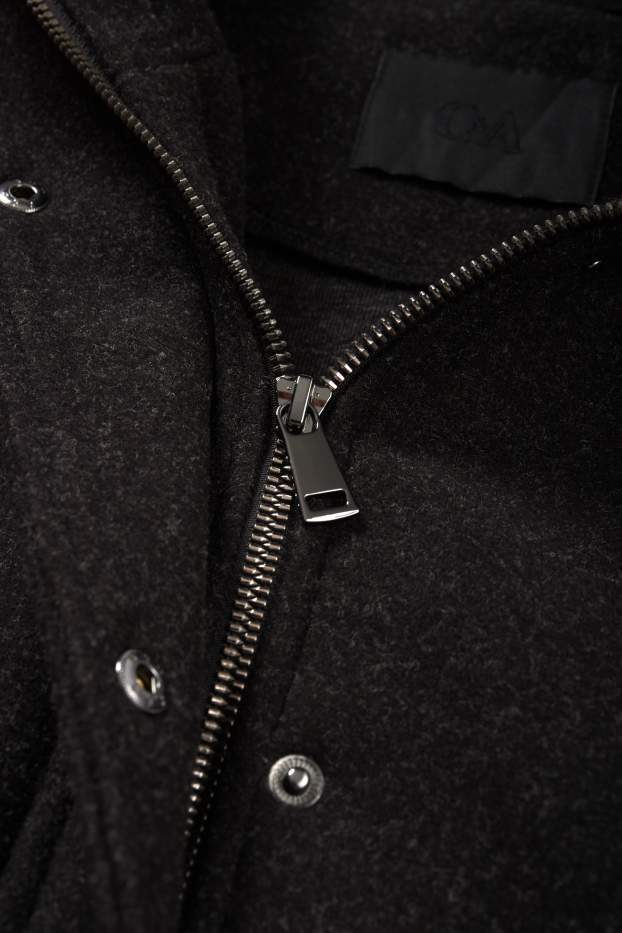 Dames - Mantel met capuchon - donkergrijs