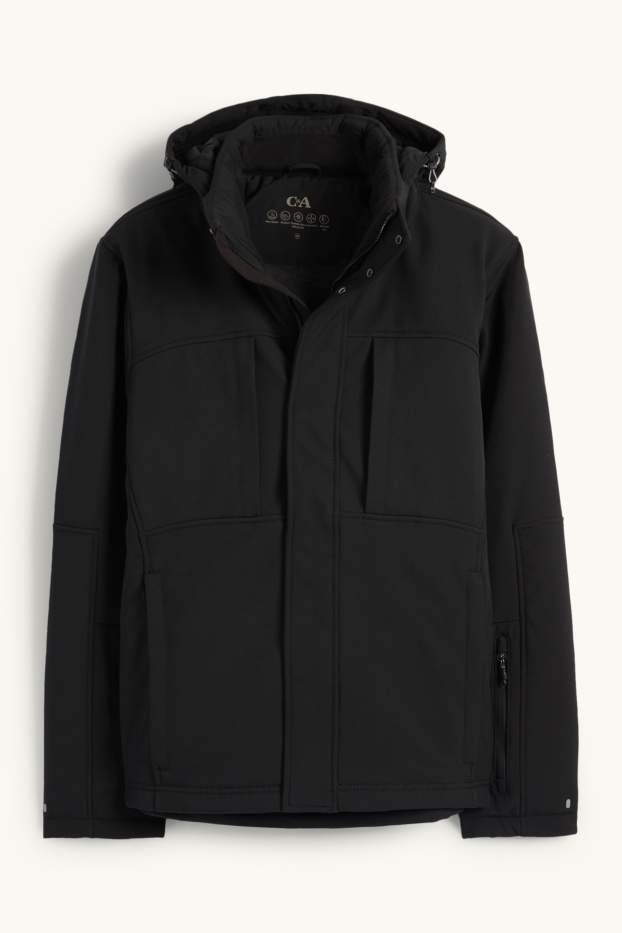 Hommes - Veste softshell à capuche - 4 Way Stretch - déperlante - noir