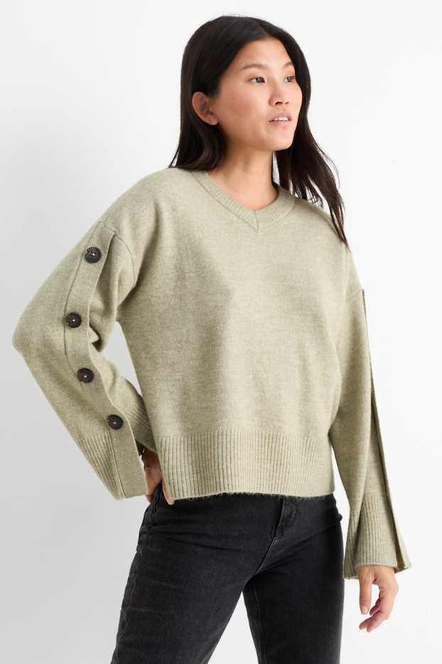 Mujer - Jersey con escote en pico - verde claro