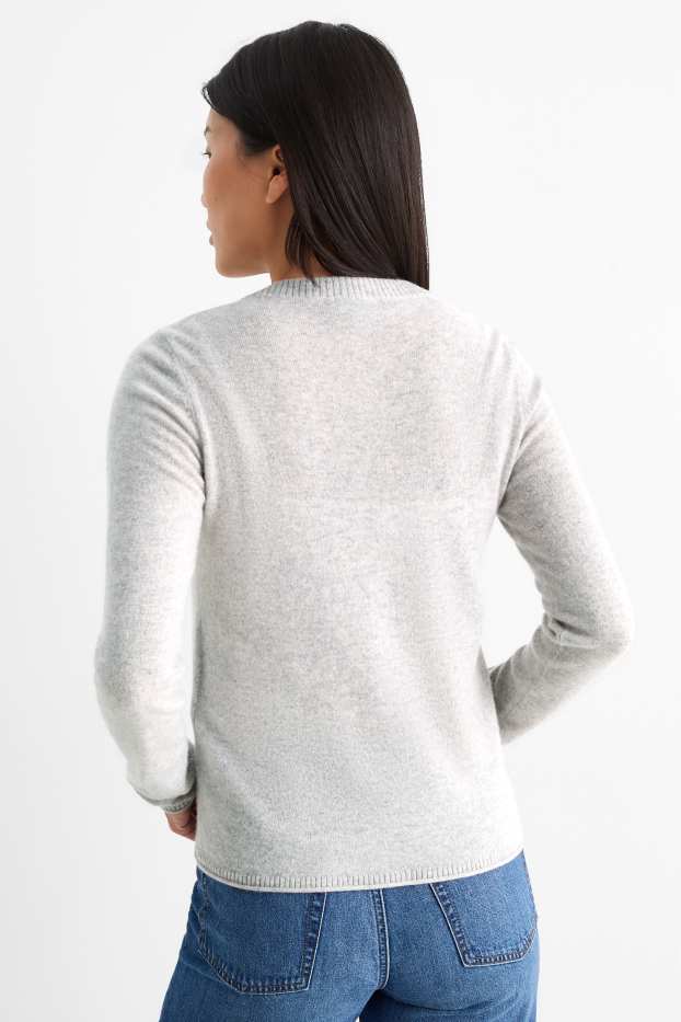 Damen - Kaschmir-Strickjacke - hellgrau-melange