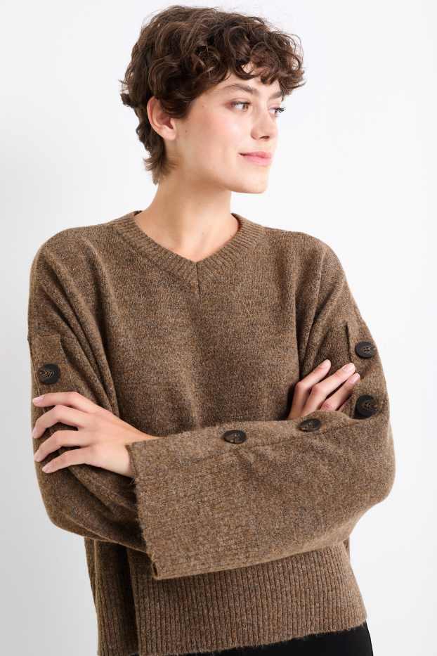 Mujer - Jersey con escote en pico - marrón oscuro