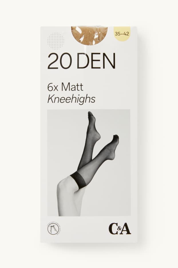 Dames - Set van 6 paar - nylon kniekousen - 20 DEN - beige