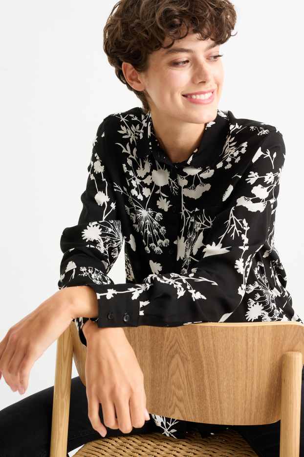 Women - Blouse - floral - black
