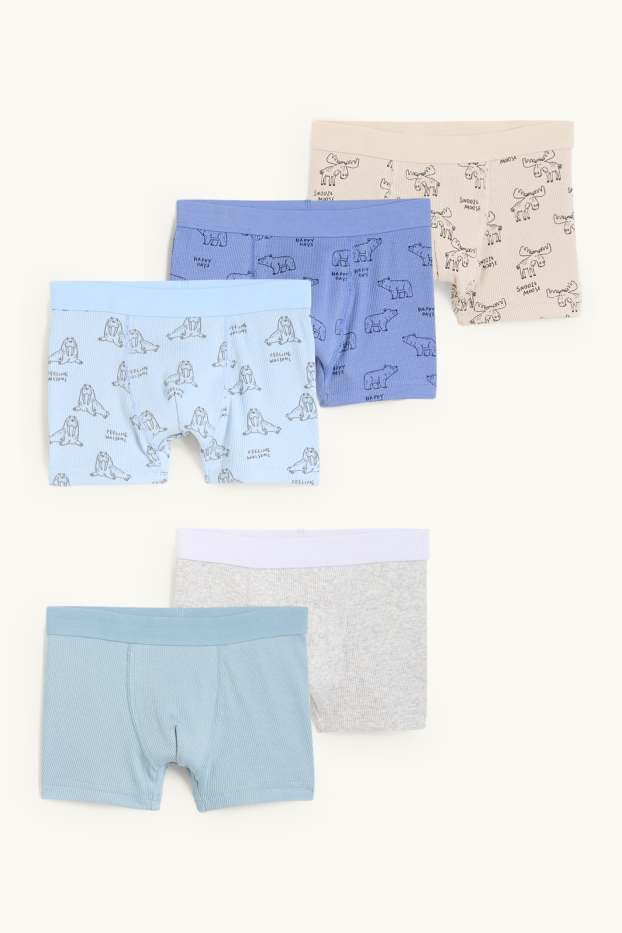 Kinder Jungen - Multipack 5er - Tiere - Boxershorts - gerippt - blau / grau