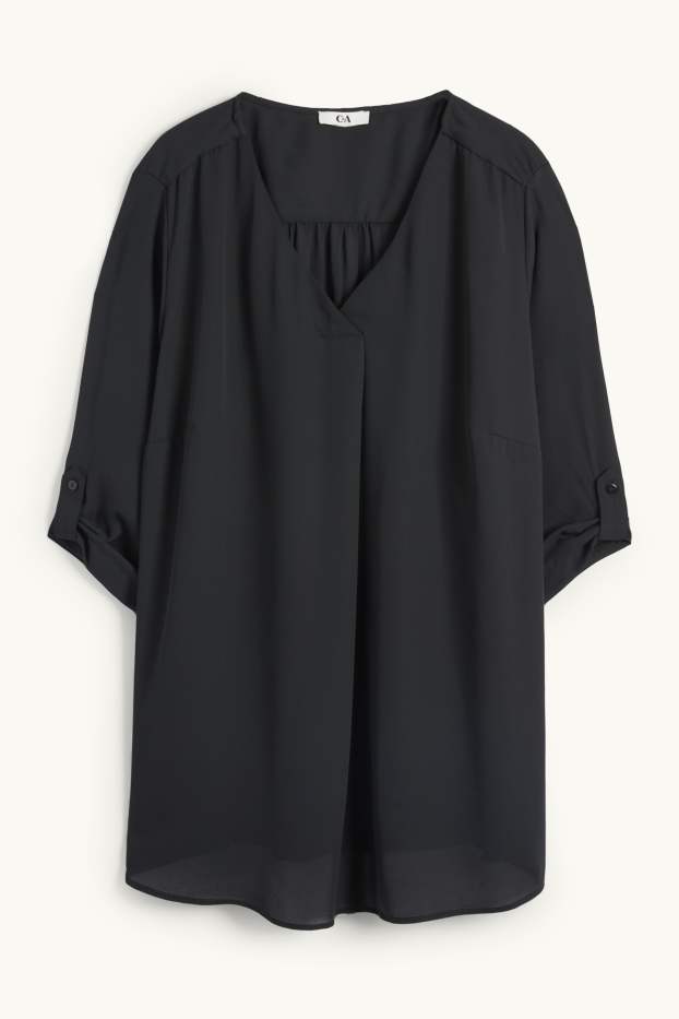 Damen - Bluse mit V-Ausschnitt - schwarz