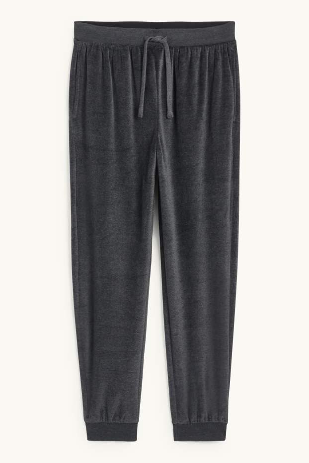 Uomo - Pantaloni pigiama di spugna - grigio scuro