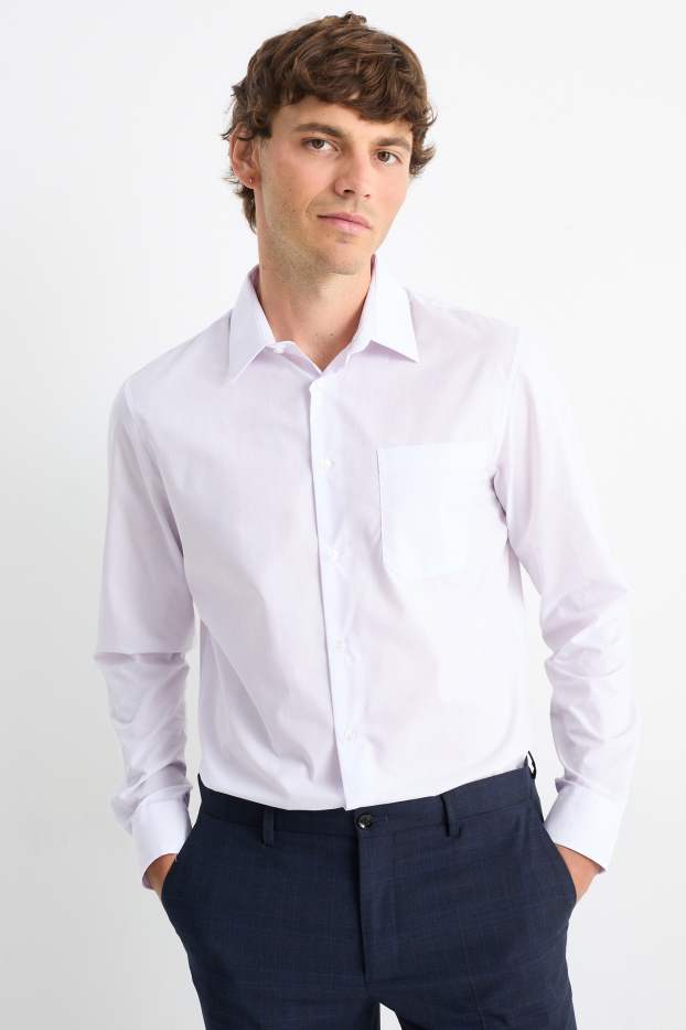 Home - Camisa formal - regular fit - coll kent - blanc
