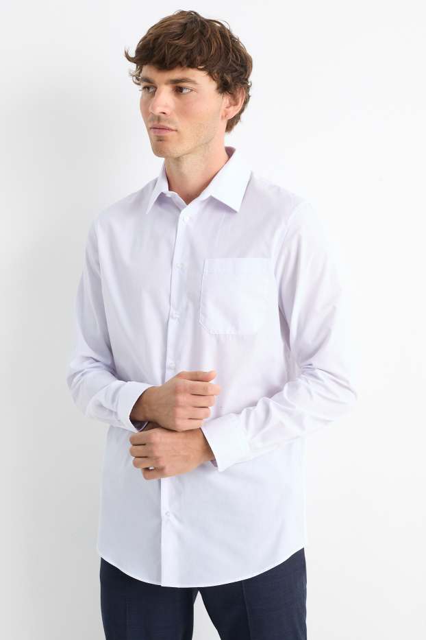 Home - Camisa formal - regular fit - coll kent - blanc