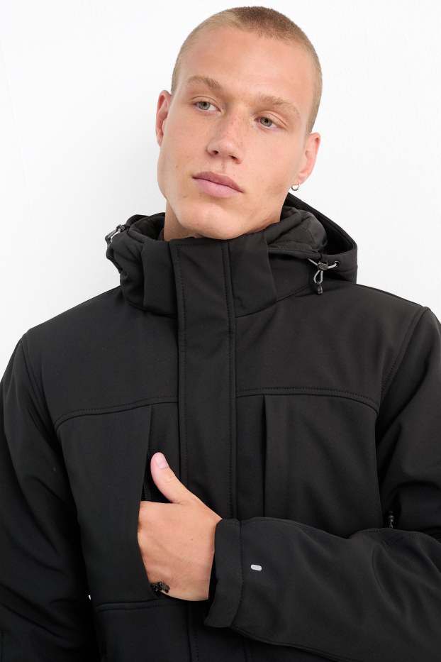 Hommes - Veste softshell à capuche - 4 Way Stretch - déperlante - noir