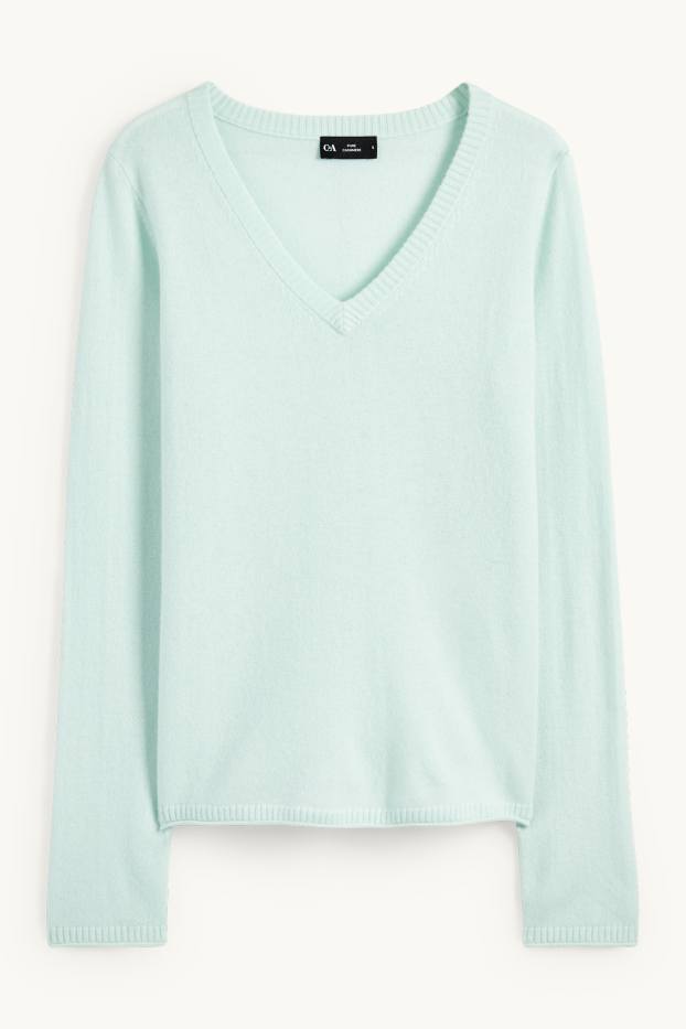 Femmes - Pull en cachemire avec encolure en V - vert menthe