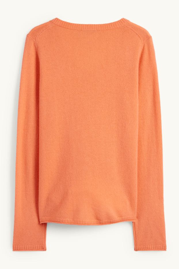 Femei - Pulover cașmir cu decolteu în V - portocaliu
