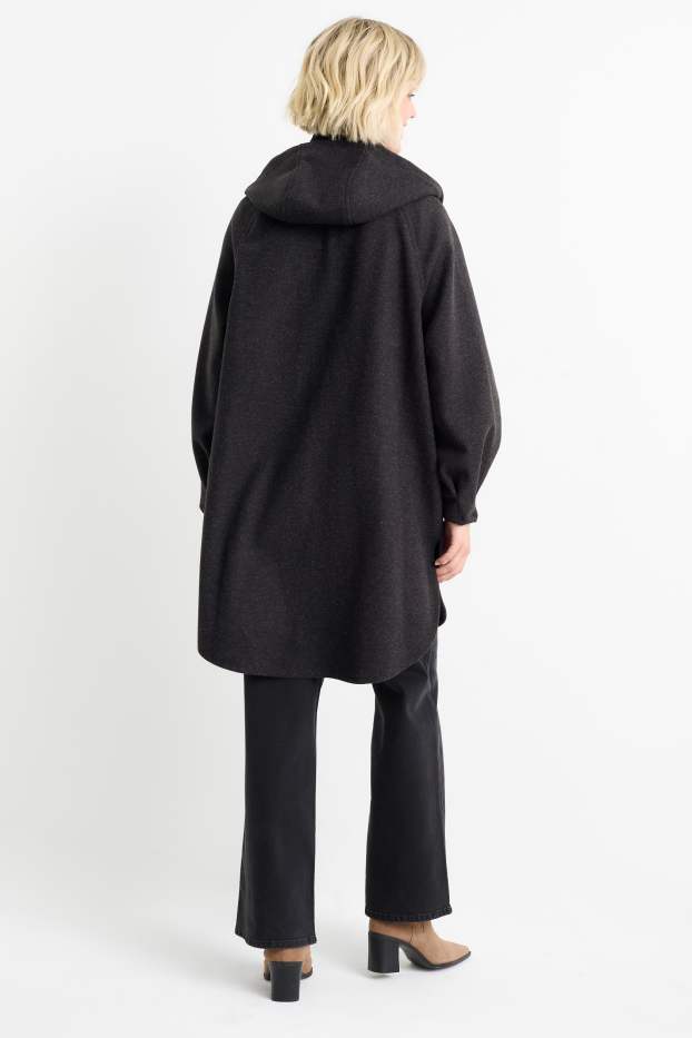 Dames - Mantel met capuchon - donkergrijs