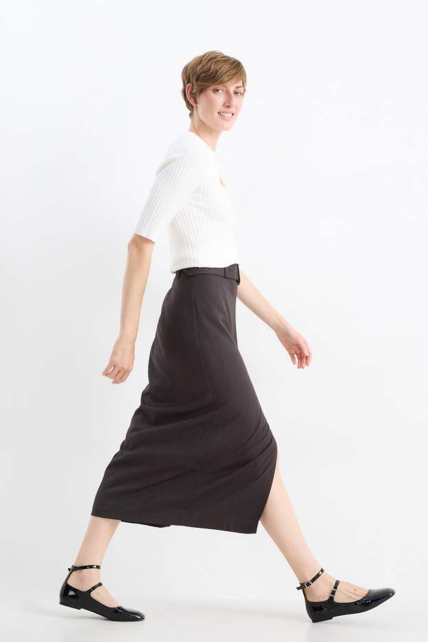 Dámské - Pouzdrová sukně s páskem - úzký proužek - tmavošedá