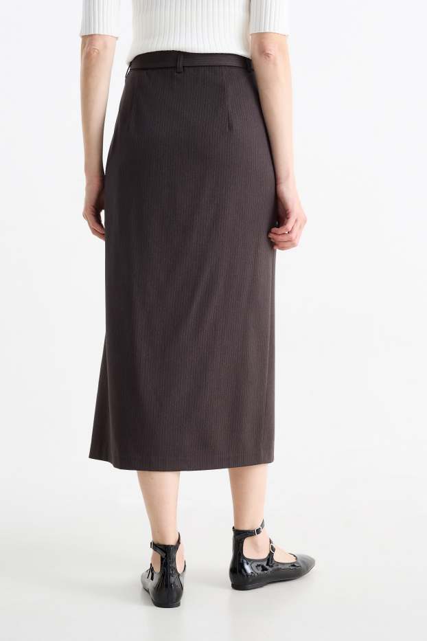 Dámské - Pouzdrová sukně s páskem - úzký proužek - tmavošedá