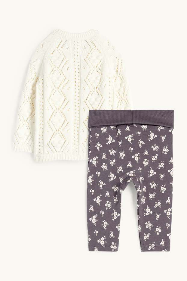 Baby Girls - Flowers - baby outfit - 2 piece - gray / beige