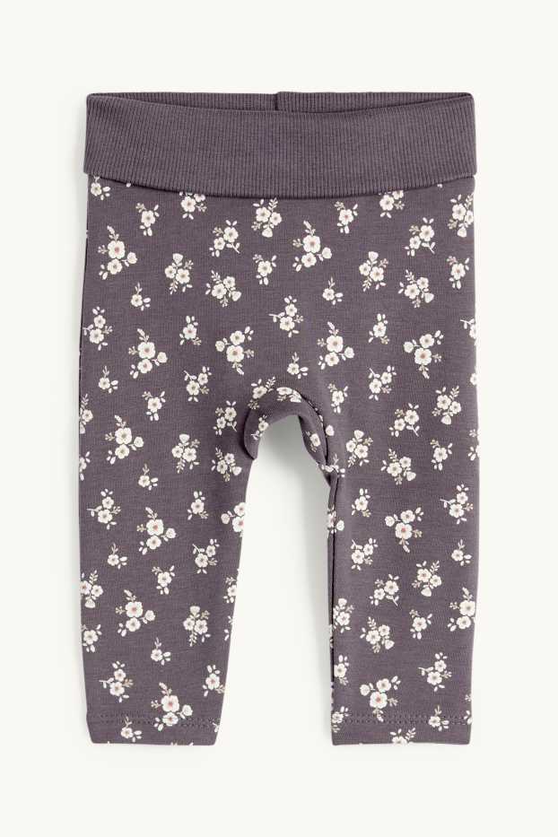 Baby Girls - Flowers - baby outfit - 2 piece - gray / beige