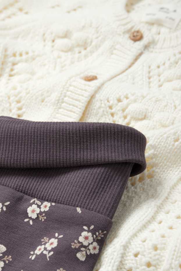 Baby Girls - Flowers - baby outfit - 2 piece - gray / beige