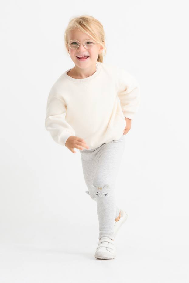 Enfants filles - Lot de 2 - chat et nœud - leggings - gris clair