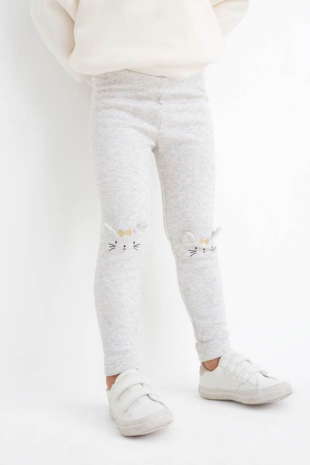 Enfants filles - Lot de 2 - chat et nœud - leggings - gris clair