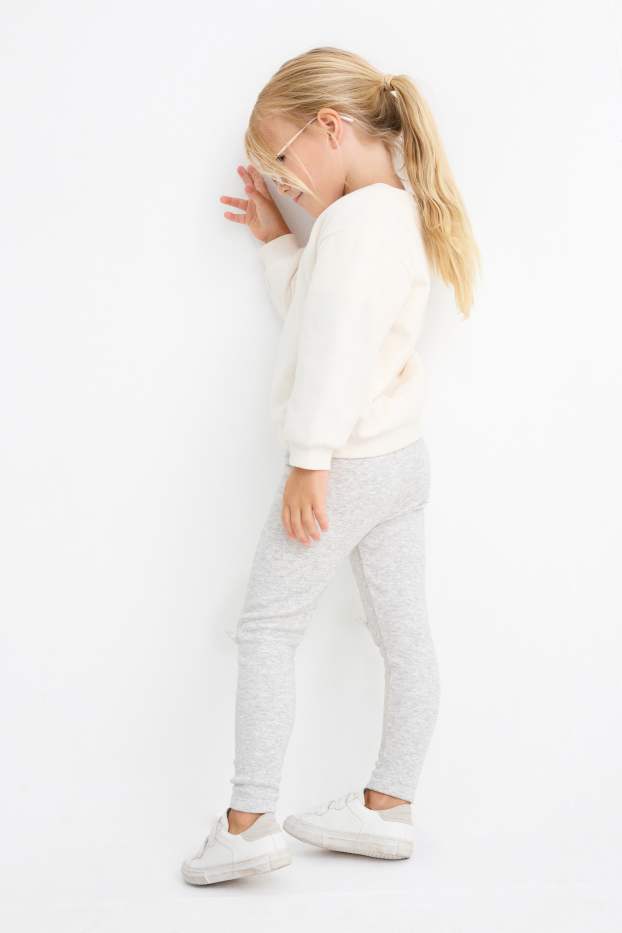 Enfants filles - Lot de 2 - chat et nœud - leggings - gris clair
