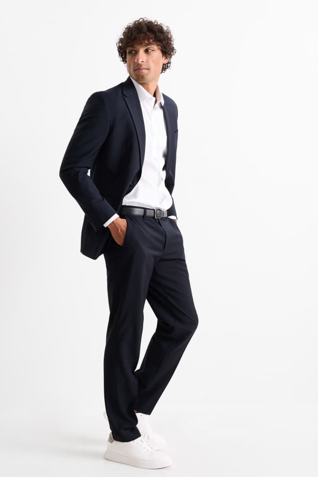 Hommes - Pantalon de costume - regular fit - Flex - laine mélangée - bleu foncé