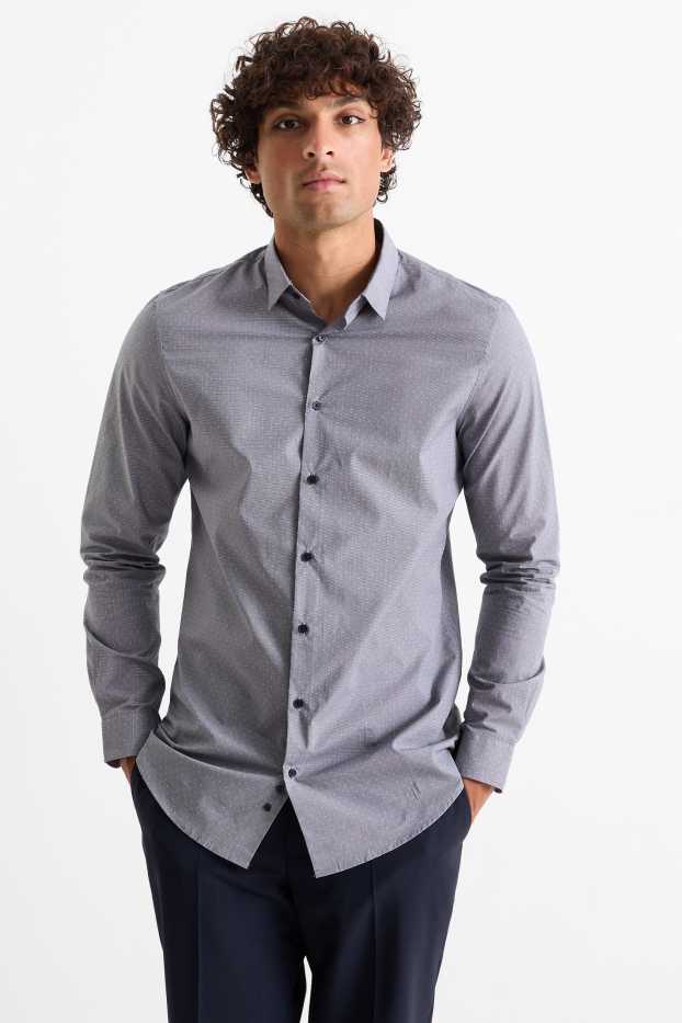 Bărbați - Cămașă office - slim fit - guler Kent - cu buline - gri