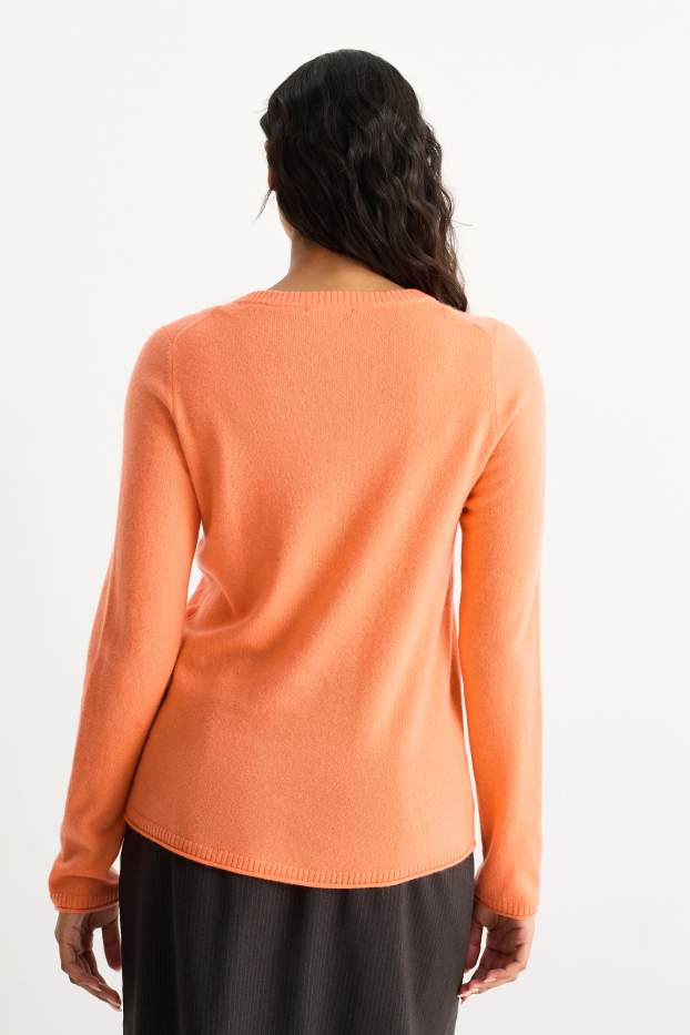 Femei - Pulover cașmir cu decolteu în V - portocaliu
