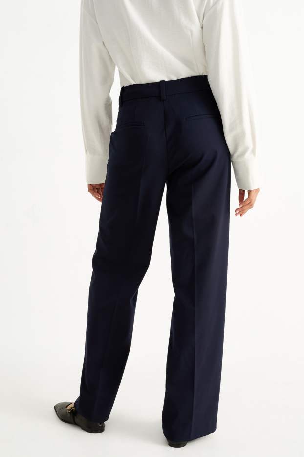 Femei - Pantaloni office - talie înaltă - wide leg - albastru închis