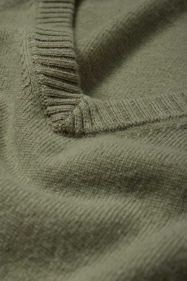 Dámské - Kašmírový svetr s výstřihem ve tvaru V - khaki