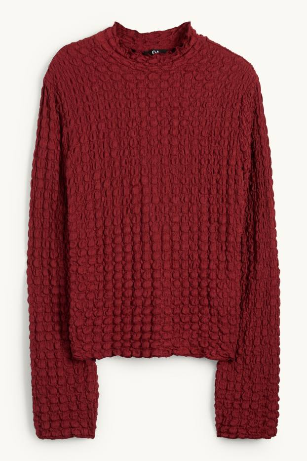 Damen - Langarmshirt - strukturiert - dunkelrot