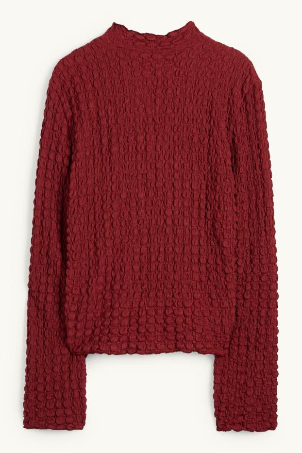Damen - Langarmshirt - strukturiert - dunkelrot