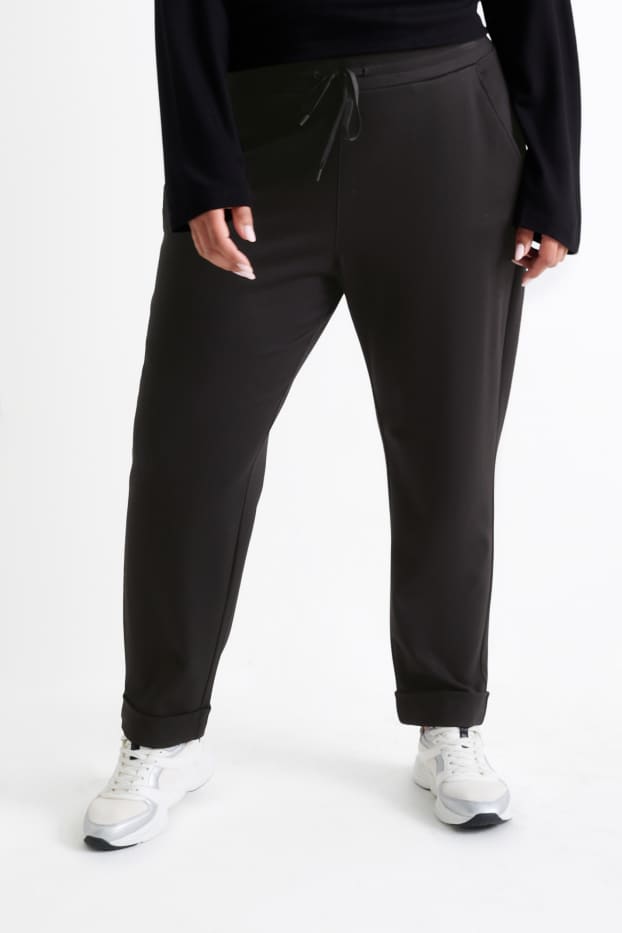 Damen - Stoffhose - Mid Waist - Tapered Fit - schwarz