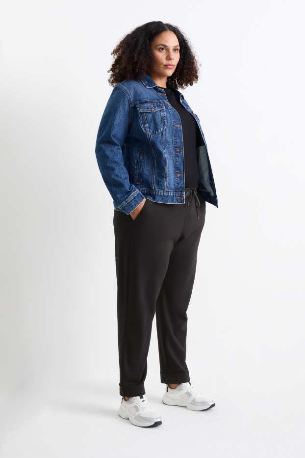 Damen - Stoffhose - Mid Waist - Tapered Fit - schwarz