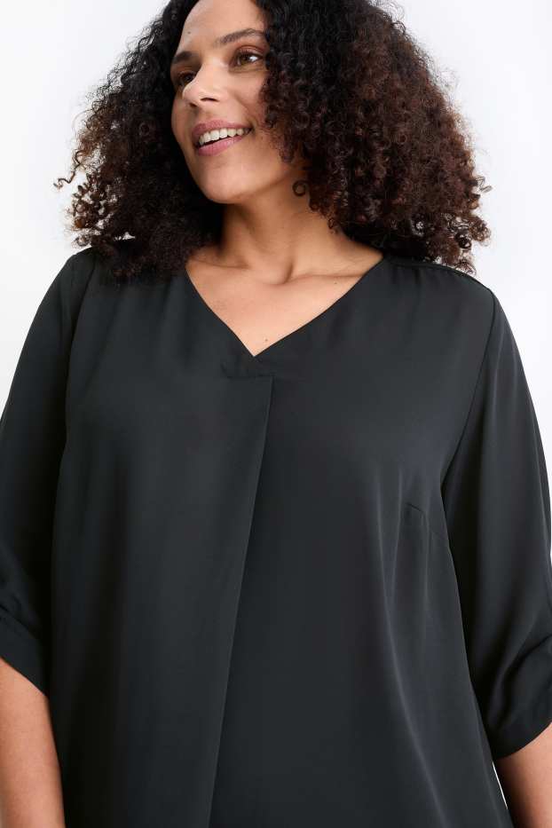 Damen - Bluse mit V-Ausschnitt - schwarz