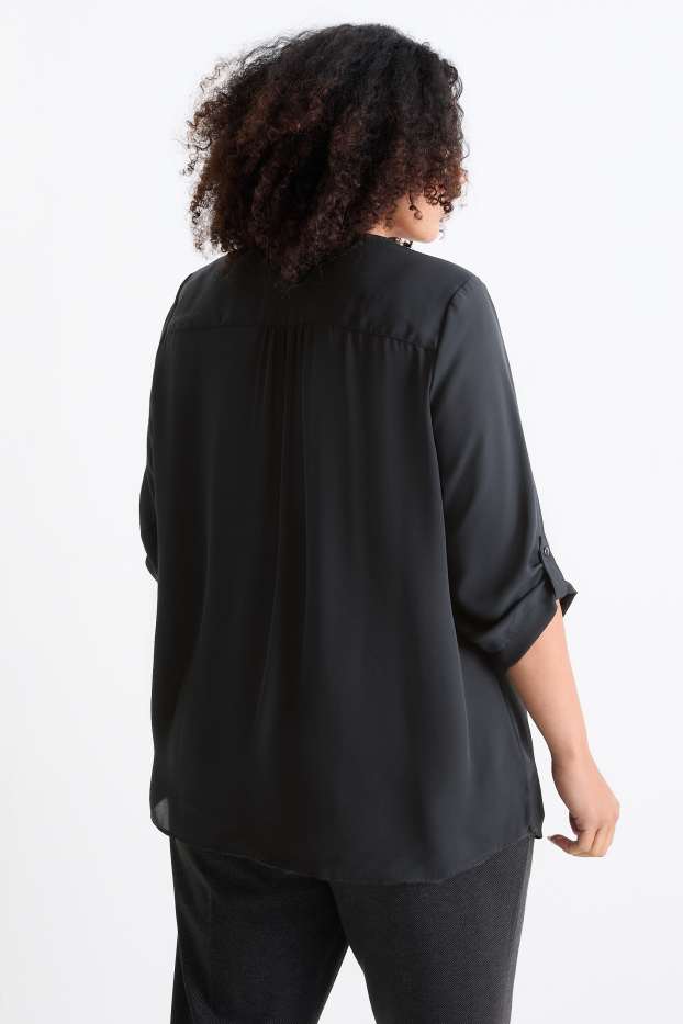 Damen - Bluse mit V-Ausschnitt - schwarz