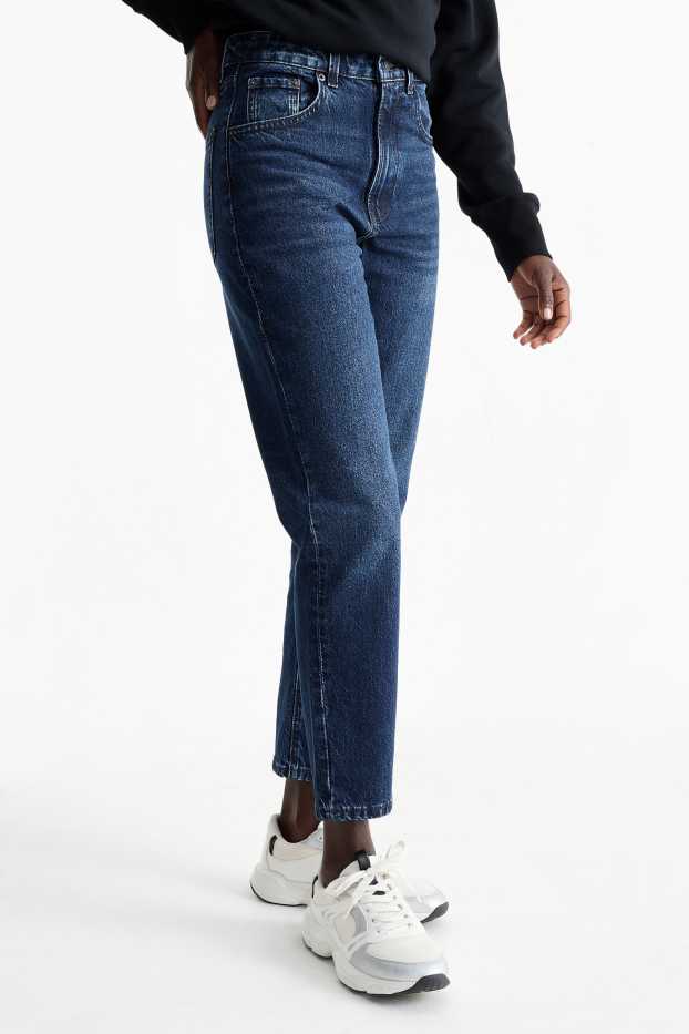 Femei - Mom jeans - talie înaltă - LYCRA® - denim-albastru închis