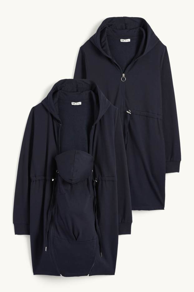 Donna - Giacca in felpa premaman con cappuccio e inserto porta-bebè - blu scuro