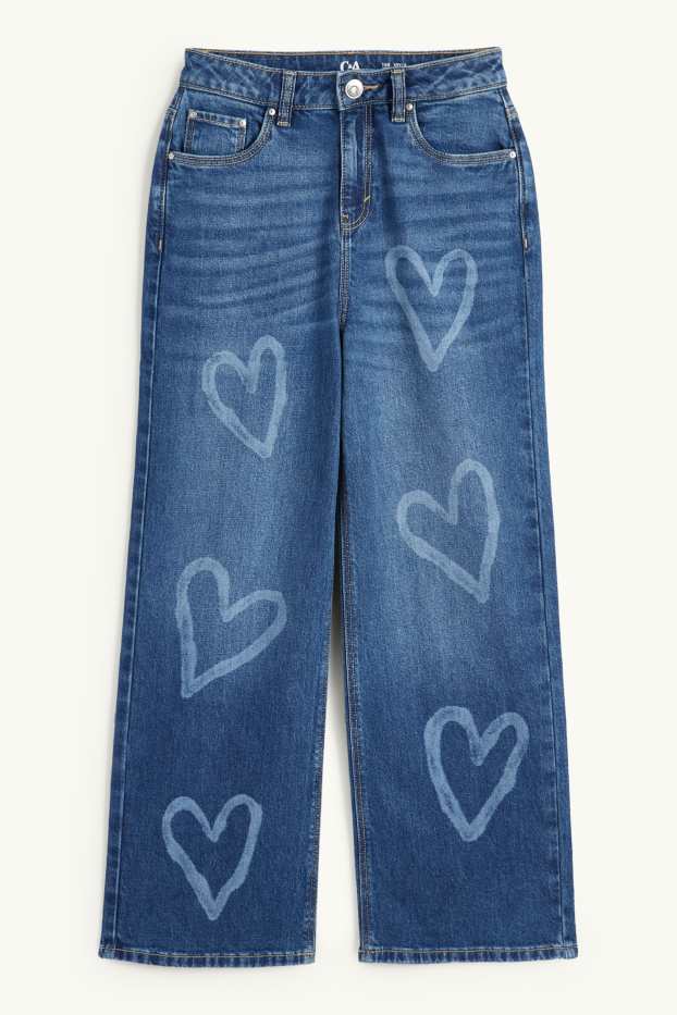 Children Girls - Heart - wide leg jeans - blue denim