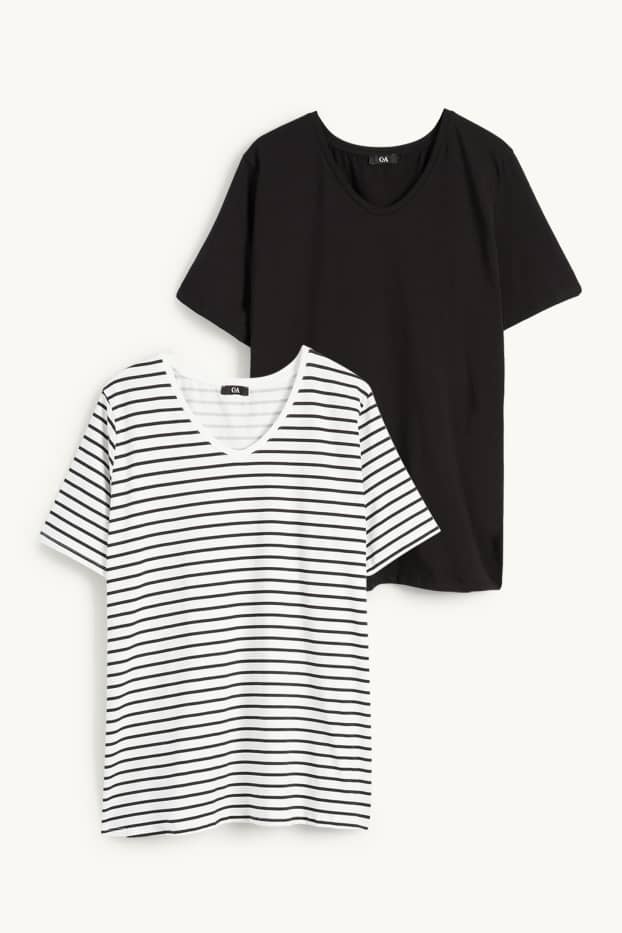 Dámské - Multipack 2 ks - tričko s výstřihem ve tvaru V - LYCRA® - černá/bílá